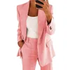 Dwuczęściowa sukienka 2pc/set Kobiet Lapel Long Rleeve Blazer High talia Prosta szerokie spodnie Zestaw Pieki jedno przyciski Solid Kolor Suit