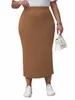 Khaki kjolar plus storlek 4xl hög midja midi kontor lady casual afton club party wear bodyc blyertspenna kjol ny o2au#