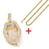 Pendentif Colliers Collier de créateur de luxe 14K Langue de cuivre Glacé Bling 5A CZ Y Bouche Dollar Symbole Micro Pave Zircone Cubique Goutte Dhe2W