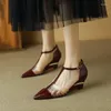 Dress Shoes Spring Women Split Leather For Pointed Toe Wedges Cover Heel Black Buckle Transparent Sandals