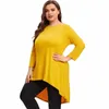 plus Size Lg Sleeve Elegant Spring Autumn Tunic Blouse Women Lg Hi Low Fit Flare Swing Tops Large Size Loose T Shirt 7XL 8XL G1ns#