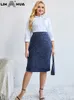 lih hua kvinnors plus size denim kjol chic elegant kjol för knubbiga kvinnor höststickad stuga kjol w8ra#