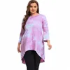 Plus Size Manica Lg Elegante Tie Dye Tunica Top Donna Lg Sciolto Hi Low Swing Camicetta T Shirt Fit Flare Large Size Casual Top Z6xT #