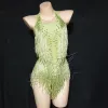 2024 Sparkly Rhinestes Fringes Body Femmes Discothèque Outfit Glisten Dance Costume One-Pièce Dance Wear Singer Stage Justaucorps a4aI #