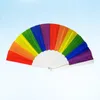 Dekorativa figurer Rainbow Folding Fan Lovers Dåligt tyg LGBTQ Gift Gay Wedding Decors 23cm Bambu fans