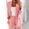 Dwuczęściowa sukienka 2pc/set Kobiet Lapel Long Rleeve Blazer High talia Prosta szerokie spodnie Zestaw Pieki jedno przyciski Solid Kolor Suit