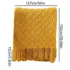 Dekens Gebreide Mosterdgeel Gooi Deken Voor Bank Thuis Herfst Winter Decoratieve Kwastje Gezellige Boho Laken Sofa Cover