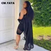 cm.yaya Plus Size Women Sleevel Bow Neck Drop-shoulder Irregular High Low Maxi Chiff Blouse and Shirt Top 2022 Summer j7or#