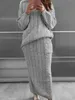 LW Plus -storlek tappade axelhoppare Tröja kjol Set Autumn Winter Two Piece Set Women Winter LG Sleeve Warm Sticked Outfit 6983#