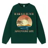 Vinter avslappnad plusstorlek Kvinnor Pullover Hawaii Beach, Starta dina äventyrslivstryck Hoodies Soft Sweatshirt Crewneck kläder B2KJ#