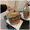 Shoulder Bags New Summer Fashion Cherry Straw Bag Bohemian Woven Shoulder Bag Cute Basket Flower Ten Font Messenger Bag H240330
