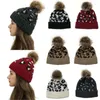 Basker Autumn Winter Tjocka hattar Solid Color Leopard Print Wool Ball Faux Fur Pom Knit Hat Skull Cap Cuff Warm Beanie