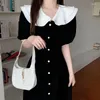 Party Dresses CGC Vintage Doll Collar Lolita Dress For Women 2024 Preppy Style Summer Black Long Korean Elegant