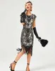 Urban Sexy Dresses Sequined Tassel Hem Flapper Dress 1920s Women Halloween Costume Vintage Elegant Short Sleeve Party Bankettkläder YQ240330