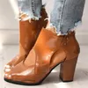 Sandals Ladies Vintage Solid Color Leather Open Toe Shoes Back Zip Chunky High Heel Summer Fish Mouth