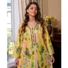 Ropa étnica 2024 Mujeres marroquíes Abaya Musulmán Hijab Vestido Turquía Vintage Estampado floral Kaftan Ramadán Dubai Vestidos Fiesta Vestido árabe