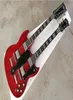 FDDH007 av högsta kvalitet Transparent röd färg Solid Body Chrome Hårdvara 126 Strängar Double Neck Electric Guitar 1263945