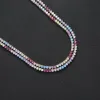 Collane 3mm 16 "18" 20 "Impostazione in ottone CZ 3 Prong Colorful Stone Catena da tennis Collana ghiacciata AAA Cubic Zirconia BC125