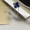 Designer Brand Van High Version Clover Necklace 925 Pure Silver Plated 18k Natural Peter Blue Shining Stone Live Live