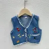 Jackets Baby Girls Denim Vest Cute Lace Embroidery Cotton Jacket Waistcoat Kids Children Clothes Overwear