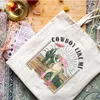 1pc Cowboy Like Me Cowboy Kikker patroonTote tas Canvas schoudertas Voor reizen Dagelijks woon-werkverkeer Dames Herbruikbare winkeltas Beste G Q8sj#