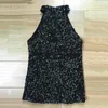 Kvinnors blusar Sequintank Top Sequin Off Axel Halter för kvinnor Shiny Club Dance Tank Vest med smal passande fast färg scenprestanda