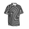 Men's Casual Shirts Black White Silver Grey Line Beach Shirt Man Modern Geometric Hawaiian Short Sleeve Trendy Oversized Blouses Gift