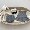 Set di abbigliamento MiniAinis Summer Baby Ricamo Top Pantaloncini da pane 2 pezzi Vestito da ragazza Set di reticoli in cotone Kid Girl Abiti senza maniche