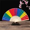 Dekorativa figurer Rainbow Handfans Kinesisk fläkt Hållbar trasa med bambuhandtag