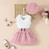 Kledingsets 0-3Y Baby Meisjes Zomer Outfits Mouwloze Revers Geribbelde Tops Plaid A-lijn Rok Baret Kindermode