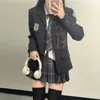 Japansk skoluniform Jk kostym Girls LG Blazer Tie Plaid kjol Vit skjorta Medalj Fem-delad Kvinnor Sexig vår och Autumn Suit P7qa#