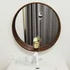 1pc Oak Wood Material Round Makeup Mounted Wooden Frame Bathroom Creative Vanity Mirror, Wall Mirror for Corridor, Living Room, Bedroom, Bathroom, Home