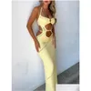 Grundlegende Freizeitkleider Frauen aushöhlen Y2K figurbetontes Minikleid Cloghet Er Up Strick Durchsichtiges Strandmode-Sommerkleid Drop Delivery Appare Otlgp