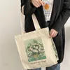 Shopping Bags Ultra Thick Canvas Women's Shoulder Bag Vintage Oil Painting Zipper Book Handbag Big Crossbody