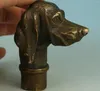 Estatuetas decorativas chinês antigo bronze esculpido à mão estátua de cachorro cabeça de cana