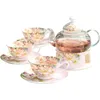 Set da tè con fiori in vetro Teiera bollita per uso domestico in stile europeo Tazza da tè nero Pomeriggio completo in ceramica Può essere riscaldato 240325