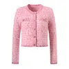 3002 2024 Primavera Estate Milano Runway Cappotto Giacche Manica lunga Girocollo Rosa Tweed Bottone di alta qualità Moda Abbigliamento donna Yl
