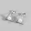 Boucles d'oreilles en argent Sterling 925, coquille imitation perle ronde, pierres précieuses Triangle en Zircon pour femmes, bijoux fins exquis