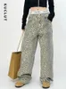 Jeans femininos leopardo impressão mulheres americano retro high street casual macacão solto calças largas perna y2k hip-hop streetwear calças baggy