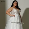 Robe de mariée en dentelle Boho, grande taille, manches de mariée, ligne A, col en V, courbe blanche, 2023, i95s #