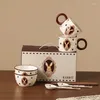 Bowls Retro Rhea Ceramic Tableware Set For Two People Bowl Mug Creative Porcelain Coffee Cup With Spoon Home Exquisite Gift