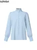 Plus storlek 5xl Vonda Women Fi Elegant Blue LG Sleeve Shirts Stand Collar Butts Solid Blusas Casual Loose Tunic Tops P1B3#