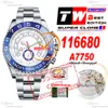 44 mm 116680-0002 A7750 Cronógrafo automático Reloj para hombre TWF Bisel de cerámica azul Esfera blanca Pulsera de acero 904L Super Edición Misma serie Tarjeta Puretimewatch Reloj f2