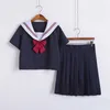 2019 Uniformes scolaires japonais pour filles mignons courts / longueur Lg Sailor Tops + jupe plissée Ensembles complets Cosplay JK Costume S4Ig #