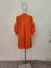 DEAT femme robe mi-longue plissée volants maille manches longues demi col roulé Style Vintage élégant 2024 début automne mode 15AB262 240321