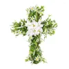 Dekorativa blommor Easter Cross Wreath Classic Wood Door with Artificial Lilien Greenery Spring For Front Outside