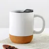 Mugs Cork Bottom Coffee Mug 350ml Matte Black With Grip Handle Detachable Dustproof Lid Heat-resistant Ceramic