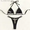 Costume da bagno donna con strass triangolo perizoma bikini 2024 Costume da bagno donna sexy perizoma nero costumi da bagno bagnanti costume da bagno costume da bagno femminile beachwear T240330