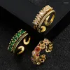 Anéis de cluster luxo zircão cor de ouro duplo estudante aberto para mulher moda goth dedo jóias festa de casamento menina sexy anel