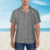 Camicie casual da uomo Camicia hawaiana elegante pied de poule da uomo Camicie da spiaggia retrò in bianco e nero a maniche corte Y2K dal design divertente